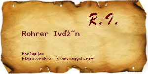 Rohrer Iván névjegykártya